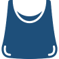 A simple graphic of a blue apron with white accents, shown from the front.