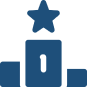 Blue icon of a winner’s podium with a star above the center and three platforms representing first, second, and third place.