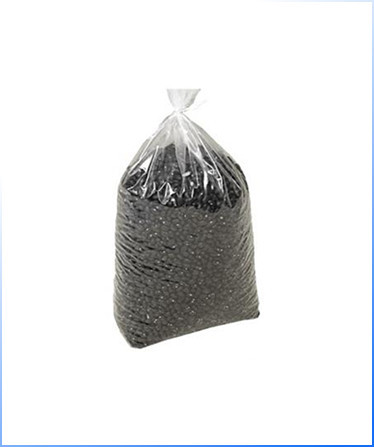 Pound Bags – a clear plastic bag filled with small black pellets, sealed at the top.