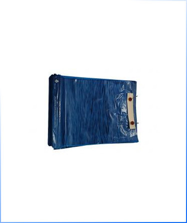 Wicket Bags – folded blue tarp with metal grommets and reinforced edges, lying on a white background.